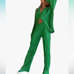 Green Plisse Matching Set, Size M